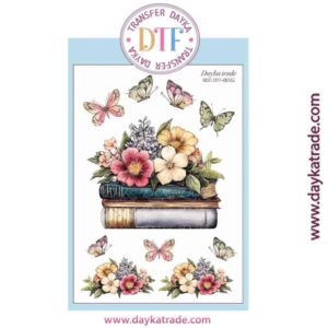 DTF-001 TRANSFERENCIA TEXTIL CON DIBUJO DE LIBROS Y MARIPOSAS