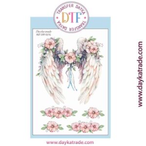 DTF-017 TRANSFERENCIA TEXTIL CON DIBUJO DE ALAS CON FLORES ROSAS