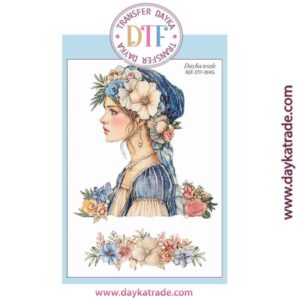 DTF-004 TRANSFERENCIA TEXTIL CON DIBUJO DE CHICA CON FLORES