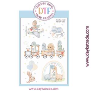 DTF-038 TRANSFERENCIA TEXTIL CON DIBUJOS DE DINOSAURIOS BEBÉ AZULES