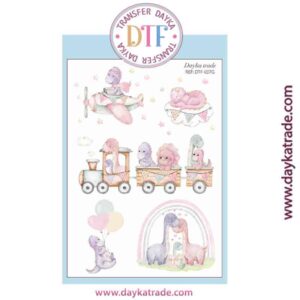 DTF-037 TRANSFERENCIA TEXTIL CON DIBUJOS DE DINOSAURIOS BEBÉ ROSAS