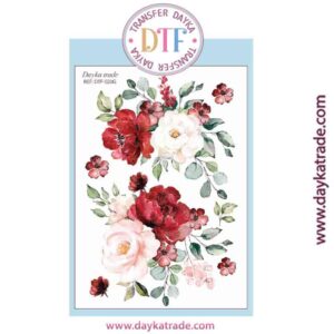 DTF-020 TRANSFERENCIA TEXTIL CON DIBUJO DE FLORES ROJAS Y BLANCAS