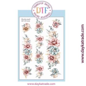 DTF-022 TRANSFERENCIA TEXTIL CON DIBUJO DE FLORES ROSAS, AZULES Y BLANCAS
