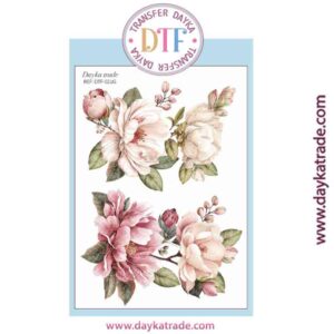 DTF-021 TRANSFERENCIA TEXTIL CON DIBUJO DE FLORES ROSAS Y BLANCAS