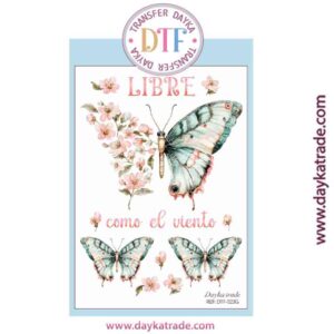 DTF-023 TRANSFERENCIA TEXTIL CON DIBUJO DE MARIPOSA CON FLORES