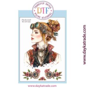 DTF-011 TRANSFERENCIA TEXTIL CON DIBUJO DE CHICA CON MOÑO ESTILO STEAMPUNK