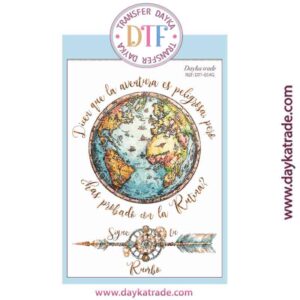 DTF-014 TRANSFERENCIA TEXTIL CON DIBUJO DEL MUNDO Y FLECHA