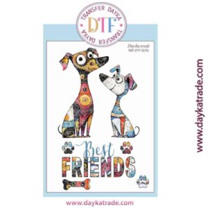 DTF-027 TRANSFERENCIA TEXTIL CON DIBUJOS DE PERROS Y FRASE “BEST FRIENDS”